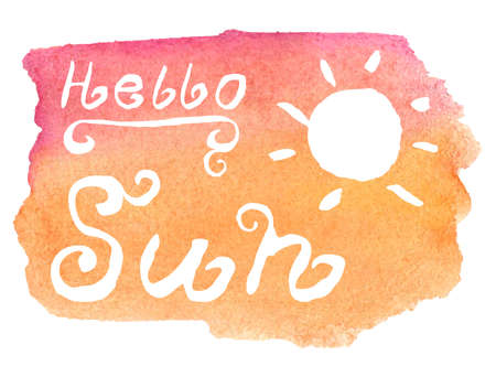 Vector illustration with watercolor hand lettering: Hello Sunのイラスト素材