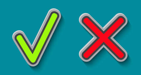 Vector illustration with green and red label checkmarkのイラスト素材