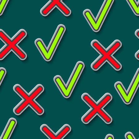Vector pattern with green and red label checkmarksのイラスト素材