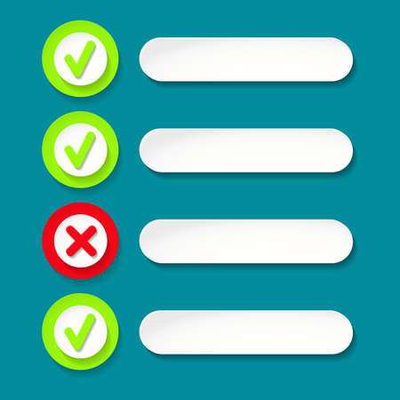 Vector illustration with green and red label checkmarksのイラスト素材