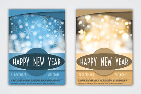 Vector Holiday Posters. Invitation Illustration. Snowflakes and Stars. Flyers Decoration Templates for Christmas and New Year Celebration.のイラスト素材
