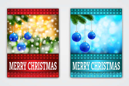 Vector Holiday Backgrounds. Invitation Illustration. Decoration Templates. Christmas Color Balls. Greeting Ornament Flyers for Christmas and New Year Celebration.のイラスト素材