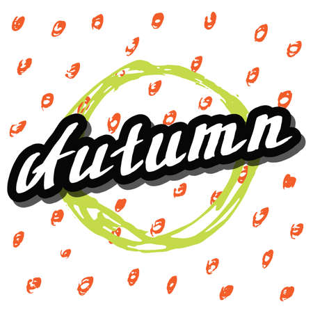 Hello Autumn. Lettering background. Perfect Hand Drawn Art-illustration. Card creativity design. Handwritten letters. Poster, banner, postcard with quote, text, phrase for fall. Vector illustration.のイラスト素材