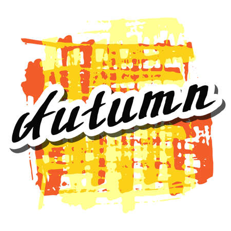 Hello Autumn. Lettering background. Perfect Hand Drawn Art-illustration. Card design. Penmanship Handwritten letters. Poster, banner, postcard with quote, text, phrase for fall. Vector illustration.のイラスト素材