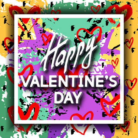 Happy Valentine's Day Unusual Fun Congratulation Card Hand Drawn Collage.  Best Fashion Design Vector Illustration: Decoration Typography Slogan Holiday Days and Celebration Date.のイラスト素材