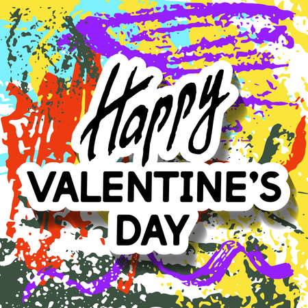 Happy Valentine's Day Unusual Fun Congratulation Card Hand Drawn Collage.  Best Fashion Design Vector Illustration: Decoration Typography Slogan Holiday Days and Celebration Date.のイラスト素材