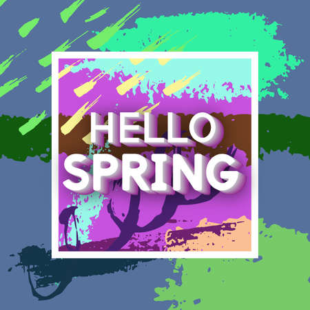 Spring Greeting Vector Illustration. Best design. Decorative text with hand-drawn texture. Congratulations on the arrival of Springtime. Template for banners, postcards, brochures, placards, flyers.のイラスト素材