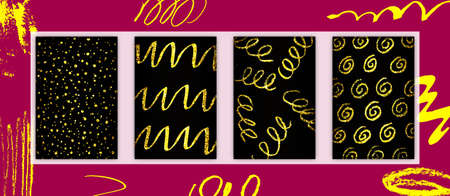 Rectangular Cards Set with Glittering Gold Glamour Design for Celebration Events Stock Vector Illustration.のイラスト素材