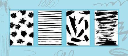 Set of Rectangular Cards with Abstract Monochrome Paints Design for Holidays Days Stock Vector Illustrationのイラスト素材