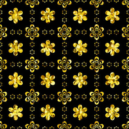 Golden Background with Seamless Pattern of Glittering Flowers Stock Vector Illustrationのイラスト素材
