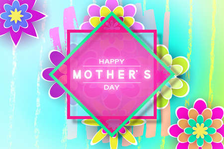 Mothers Day Greeting Card with Paper Flowers Design Stock Vector Illustrationのイラスト素材