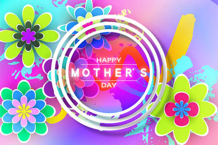 Mothers Day Greeting Card with Paper Flowers Design Stock Vector Illustrationのイラスト素材