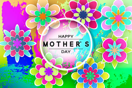 Mothers Day Greeting Card with Paper Flowers Design Stock Vector Illustrationのイラスト素材