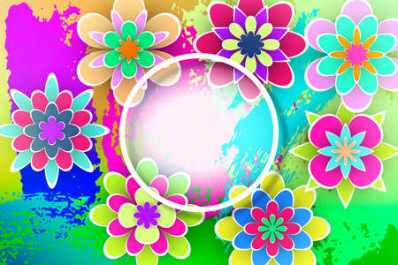 Design Stock Vector Illustration with Paper Flowers and Frame for Celebrations Day Greeting Card Beautiful Floral Templateのイラスト素材