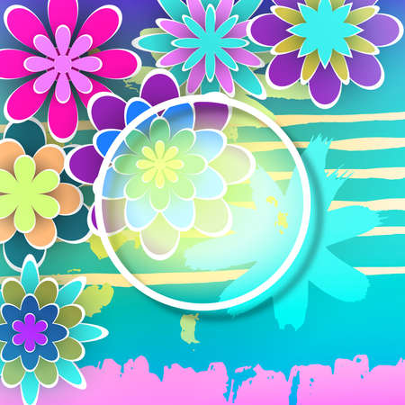 Greeting Card for Celebrations Day Design Stock Vector Illustration with Paper Flowers and Frame for Beautiful Holiday Templatesのイラスト素材