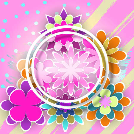 Greeting Card for Celebrations Day Design Stock Vector Illustration with Paper Flowers and Frame for Beautiful Holiday Templatesのイラスト素材