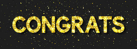 Congrats. Gold Vector Text with Glitter illustrate the Congratulation of the Event, Anniversary. Template for Banner, Card, Flyer, Logo, Poster, Sticker, Label, Badge. Illustrations Graphic Designのイラスト素材