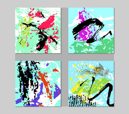 Set of Hand Drawn Artistic Cards with Colorful Texture Template Design Stock Vector Illustrationのイラスト素材