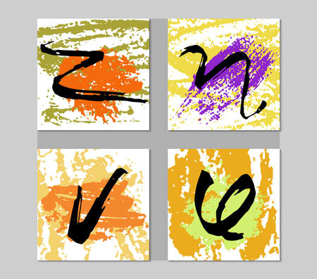 Set of Hand Drawn Contemporary Cards with Colorful Texture Template Design Stock Vector Illustrationのイラスト素材