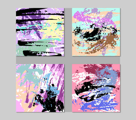 Set of Hand Drawn Abstract Cards with Colorful Texture Template Design Stock Vector Illustrationのイラスト素材