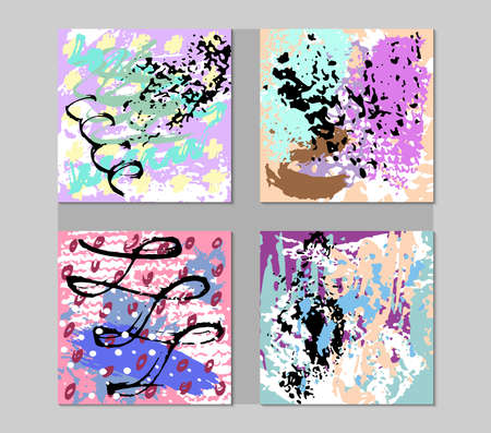 Set of Hand Drawn Creative Cards with Colorful Texture Template Design Stock Vector Illustrationのイラスト素材
