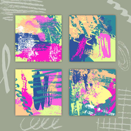 Set of Hand Drawn Abstract Cards with Colorful Texture Creative Template Design Stock Vector Illustrationのイラスト素材
