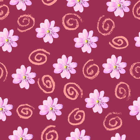 Floral Pattern with Pink Blooming Flowers Stock Vectorのイラスト素材