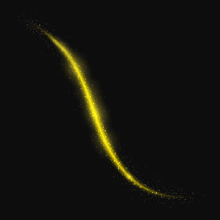 Abstract Wave, Brightly Golden Glittering Concept with Shiny Dust on a Black  Background. Gold Template with Firework Effects for Banner, Card, Logo, Poster. Vector Illustrations Art Design.のイラスト素材