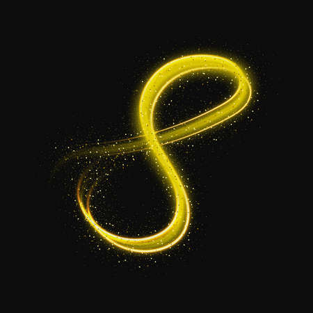 Abstract Swirl Golden Shiny Waves, Glittering Concept Elements with Dust on a Black  Background. Trendy Gold Sparkle. Template with Effects for Banner, Card, Logo, Poster. Vector Illustrations Design.のイラスト素材