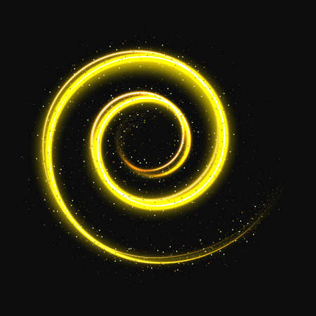 Abstract Circle Golden Shiny Waves, Glittering Concept Elements with Dust on a Black  Background. Trendy Gold Sparkle. Template with Effects for Banner, Card, Logo, Poster. Vector Illustrations Design.のイラスト素材