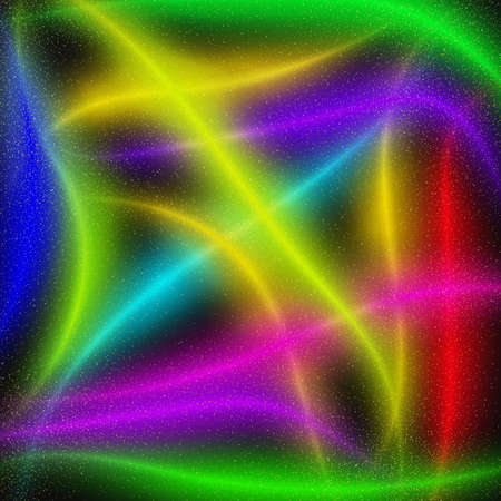 Abstract Brightly Colorful Shiny Waves, Glittering Concept Elements on a Black  Background. Multicolor Trendy Lines Template with Effects for Banner, Card, Poster, Print. Vector Illustrations Design.のイラスト素材
