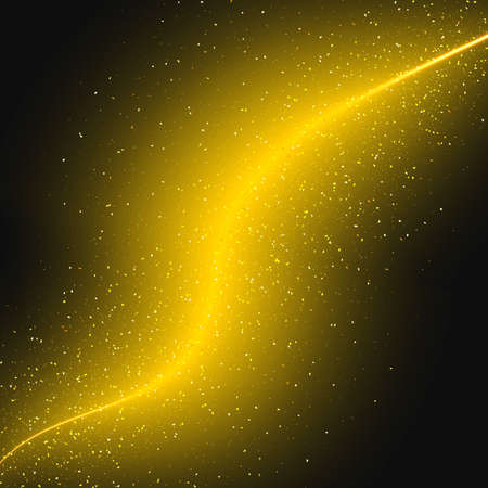 Abstract Brightly Golden Shiny Waves, Glittering Concept Elements with Dust on a Black  Background. Trendy Gold. Template with Effects for Banner, Card, Logo, Poster. Vector Illustrations Design.のイラスト素材