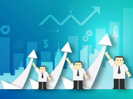 A Team of Businessman Shows Growth Paper Origami Crafted Business Concept.のイラスト素材
