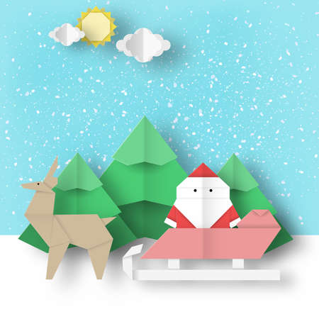 Christmas paper landscape illustration.のイラスト素材