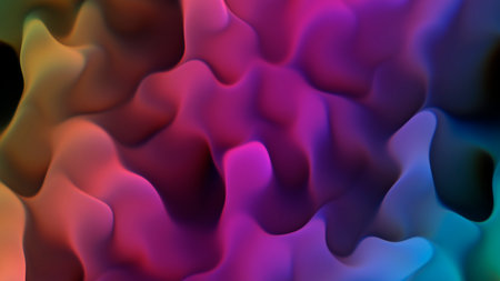 Abstract flowing background with glittering fluid illuminated by multicolored neon lights. liquid flow pattern. fluid backdrop.の写真素材