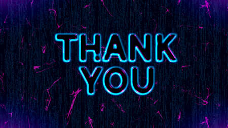 Thank You neon glowing letters on the abstract background of bright glittering particles, creativity graphics and modern designの写真素材