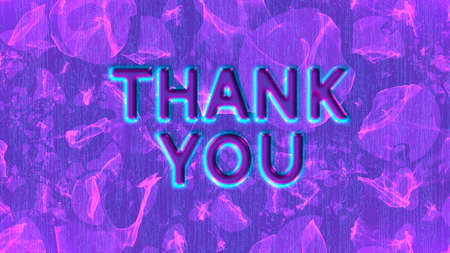 Thank You neon glowing greeting text on the violet background of shiny particles, creativity graphics and modern designの写真素材