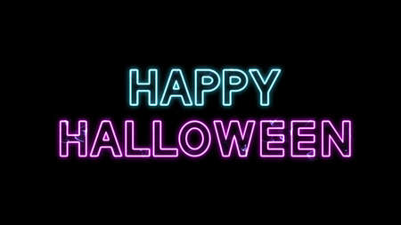 Happy Halloween multicolored neon text, creativity graphics and modern designの写真素材