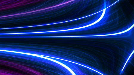 Bright abstract blurred colored stripes of light on a black background, vibrant changing curves, cosmic creative background, abstract patternの写真素材