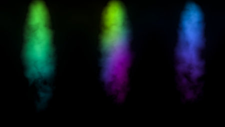 Abstract black background with three streams of colorful smoke, neon style, mystic steam, design template, smoky pattern.の写真素材