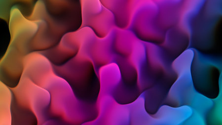 Abstract flowing background with glittering fluid illuminated by multicolored neon lights. liquid flow pattern. fluid backdrop.の写真素材