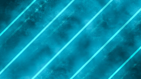 Abstract blue neon lines in smoke on the background of an old concrete wall. Cyberpunk style. Futuristic neon colors. modern design. Energy smoke pattern.の写真素材