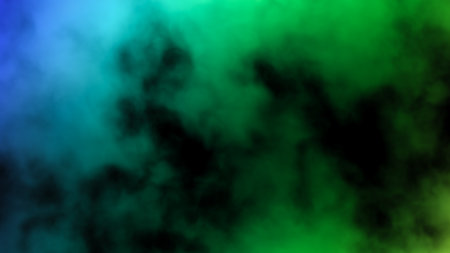 Abstract mystic smoke illuminated by multicolored neon light. Colorful magic steam on a black background. Smoke night fantasy pattern.の写真素材
