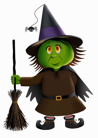 Little green witch isolated on a plain background.のイラスト素材