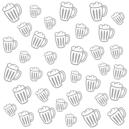 Cute monochrome pattern with mugs of beer.のイラスト素材