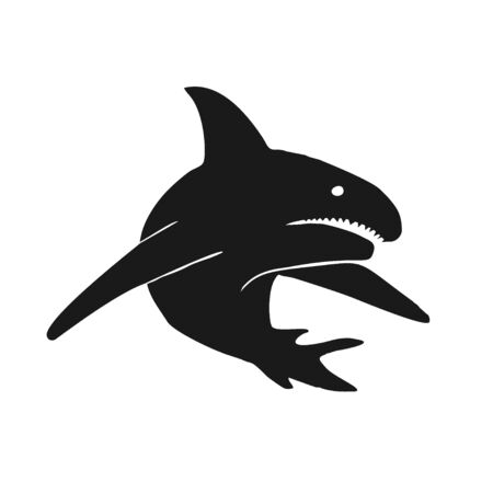 Vector illustration of shark based on hand-drawn sketch. Black silhouette isolated on white background. Organic marine carnivore silhouette. Perfect for t-shirt design, posters, banner, web-design etc.のイラスト素材