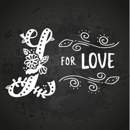 L for love. Hand drawn flourished capital letter L and decoration elements. Vector art. Great choice for Valentine's Day romantic greeting card or wedding design collectionのイラスト素材