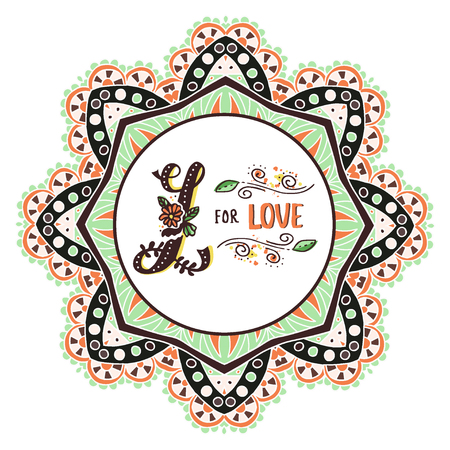 L for love. Hand drawn flourished capital letter L and decoration elements. Vector art. Great choice for Valentine's Day romantic greeting card or wedding design collectionのイラスト素材