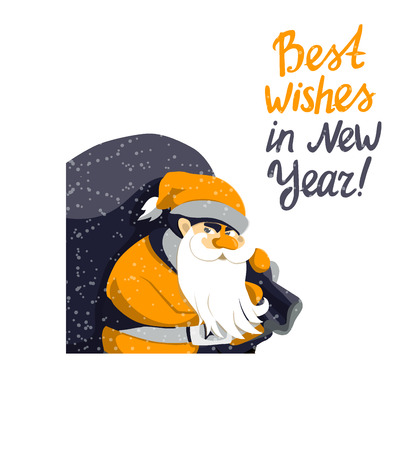 Santa Claus with big sack dropping the gifts. Christmas or New Year holiday art. Vector illustration. Great choice for gift or greeting cards, poster or banner.のイラスト素材