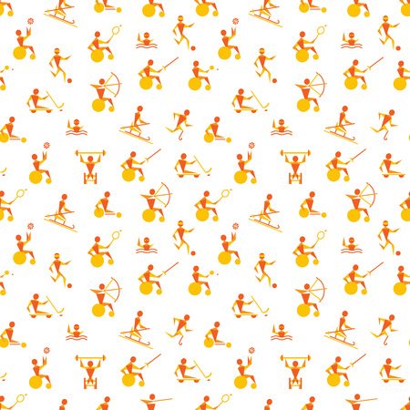 Vector seamless pattern with simple icons of disabled athletes. Flat design Great choice for textile, backgrounds or print.のイラスト素材